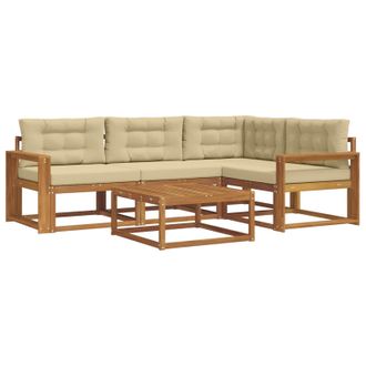 vidaXL Conjunto De Sof&aacute;s De Exterior Con Coj&iacute;n 5 Pcs Natural Y Beige Vidaxl