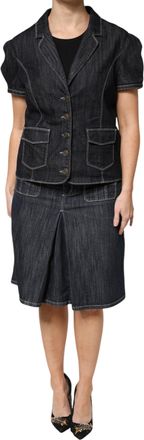 Escada Cotton Blend blue Top Skirt Casual Womens Set (Pre-Owned)