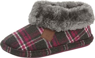 Jo & Joe Ladies Chiltern Fur Lining Fur Collar Low TOP Warm Lined Winter Boot Slipper by JO and Joe (Berry Tartan, Numeric_6)