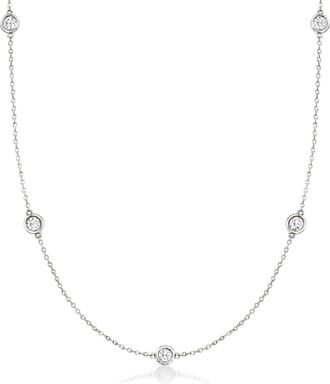 Ross-Simons Bezel-Set Diamond Station Necklace in 14kt White Gold
