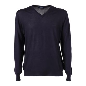 Fedeli V-neck Knitwear, male, Blue, Size: 3XL Maglia Scollo a V