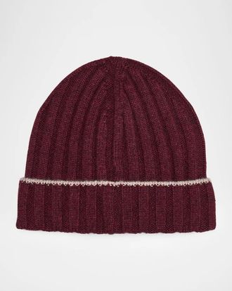Brunello Cucinelli Men & apos;s Tipped Cashmere Rib-Knit Beanie Hat