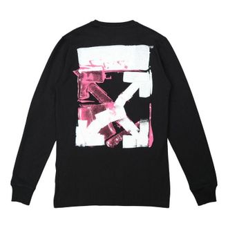 Off-white Mens Off-White FW21 Color Painting Arrow Round Neck Pullover Long Sleeves Slim Fit Black T-Shirt OMAB001F21JER0051032