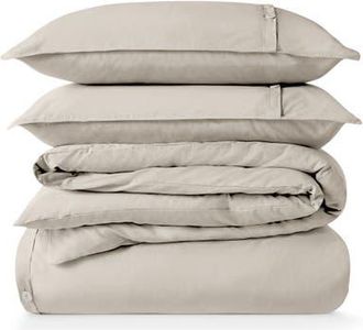 Bare Home 100% Organic Cotton Percale Duvet Cover and Sham Set in French Beige at Nordstrom, Size Queen