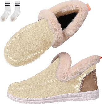 Generic Orthopedic Fleece Slip-On Boots for Women, Warm Plush Lined Winter Shoes with Arch Support, Lightweight Casual Indoor Outdoor (Apricot, UK, Adult, Wom
