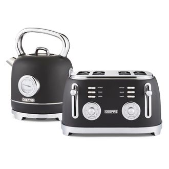 Geepas Retrovive 1.8L Electric Kettle & Toaster Set Twin Pack in Black