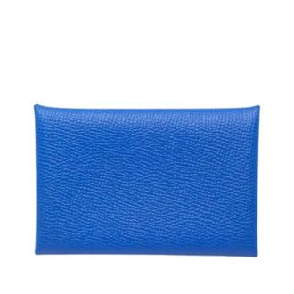 Herm&egrave;s Pre-owned Calvi Card Holder - Dames - Pre-owned - Blauw - Maat: ONE Size Leer