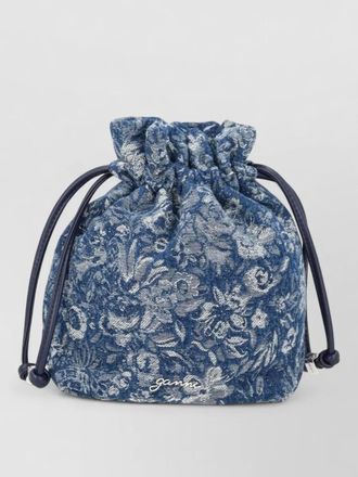 Ganni denim bucket bag floral tapestry design