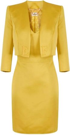 Elisabetta Franchi Duchess Satin Jurk met Jasje - Dames - Korte kleedjes - Geel - S - Leer - Kleedjes