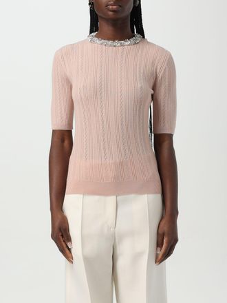 Valentino Womens Ribbed Knit Short Sleeve Pullover - Coral