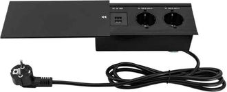 OEM Prise Encastr&eacute;e Table - 2 Prises Euro 230 V - 2 Ports Usb 5 V - C&acirc;ble 1,8 M - Aluminium Abs - Bureau Domestique - 1 Pi&egrave;ce