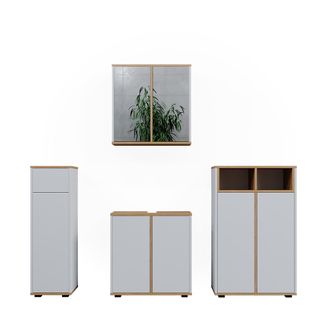 Vicco Set De Muebles De Ba&ntilde;o Didi, Blanco/artesano, 4 Partes Con Dos Gabinetes Midi