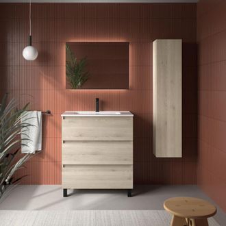 Cygnus Bath Mueble De Ba&ntilde;o Bequia 3c 80cm Natural Lavabo Porcelana