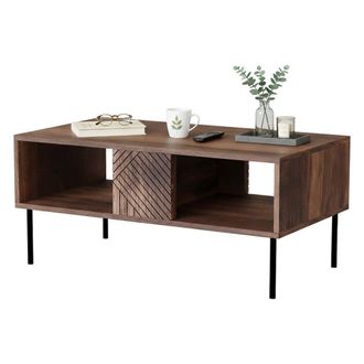 Dmora Mesa De Centro Gadoni, Con Dos Compartimentos De Almacenamiento, Elevada Del Suelo, 100x55 H43 Cm, Nogal