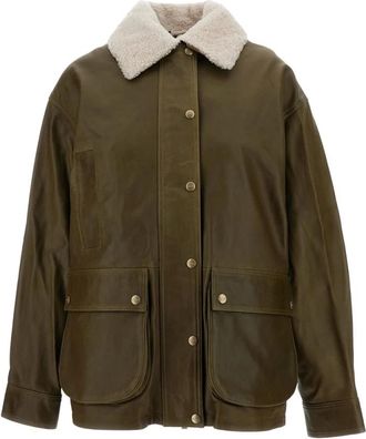 Halfboy Leren Parka - Dames - Leren en Su&egrave;de Jassen - Groen - XS - Leer - Jassen