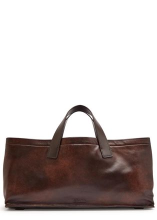 Staud Port Leather Tote - Dark Brown - One Size