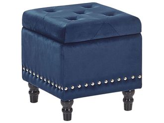 Beliani Puf con almacenaje terciopelo azul oscuro 37 cm 37 cm 40 cm