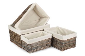 Red Hamper Wicker Set of 4 Grey Scandi Storage Basket With White Lining