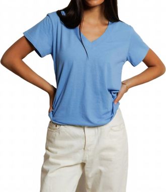 perfectwhitetee Hendrix Cotton Boxy V-Neck Tee In Pacific Blue