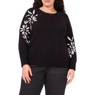 Halogen Embroidered Floral Sweater in Rich Black at Nordstrom Rack, Size 3X