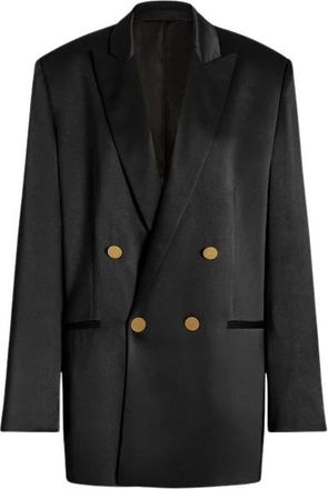 Alberta Ferretti Glanzende satijnen double-breasted jas - Dames - Blazers - Zwart - S - Satijn - Jassen