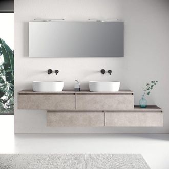 TFT Home Furniture Composizione doppio lavabo 9 pezzi YOKA avana pietra