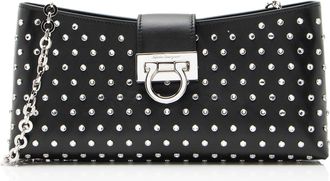 Ferragamo Ferragamo Leather Crystal Trifolio Chain Shoulder Bag