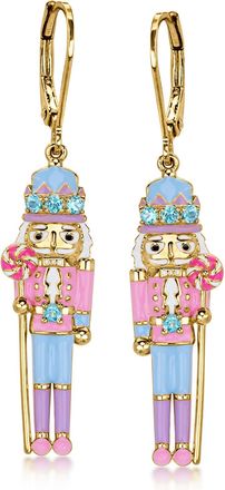 Ross-Simons Pastel Enamel Nutcracker Drop Earrings With. Swiss Blue Topaz in 18kt Gold Over Sterling