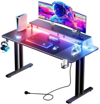 OEM Hlonone Mesa Gaming Led 120 X 60 Cm, Escritorio Gaming Con Toma De Corriente Y Soporte Para Monitor, Negro