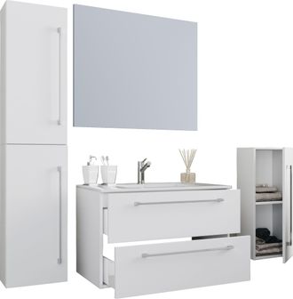 VCM 5pcs Set 1 Lavabo Con Dos Cajones, 1 Espejo, 1 Lavabo, 1 Midischrank, 1 Gabinete Alto Lavabo De Cer&aacute;mica Gabinete Inferior Colgante 80 Cm Set De Muebl