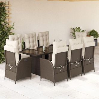 vidaXL Set Comedor Para Jard&iacute;n 9 Pzas Y Cojines Rat&aacute;n Sint&eacute;tico Marr&oacute;n Vidaxl