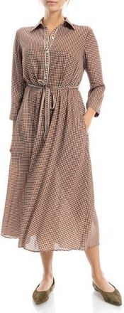 Max Studio Cuffed Sleeve Midi Shirtdress in Mocha/Ivory Game Dot at Nordstrom Rack, Size X-Small