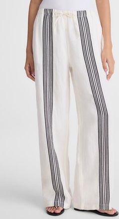 Madewell Linen Blend Pull-On Pants in Bold Placement Stripe Black at Nordstrom, Size Xx-Small
