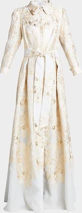 Teri Jon Metallic Brocade Shirtdress Gown