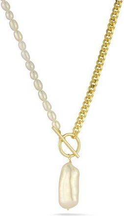Chloe and Madison Cultured Pearl Pendant Toggle Necklace in Gold at Nordstrom Rack