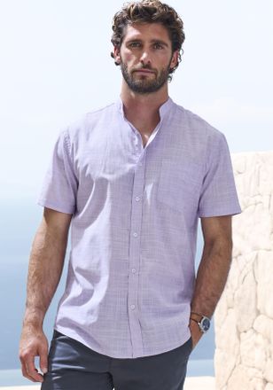 H.I.S Kurzarmhemd H.I.S, Herren, Gr. XXL (45/46), N-Gr, lila, Web, Obermaterial: 100% Baumwolle, unifarben, regular fit, Rundhals, abgesteppte Kante, Hemden