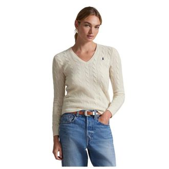 Polo Ralph Lauren Truien & Vesten, Dames, Beige, L, Wol, Kimberly V-neck Knit