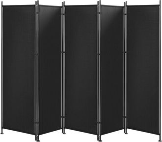 Beliani Separador De Habitaciones Poli&eacute;ster Y Acero Negro 5 Paneles Divisor Decorativo Narni