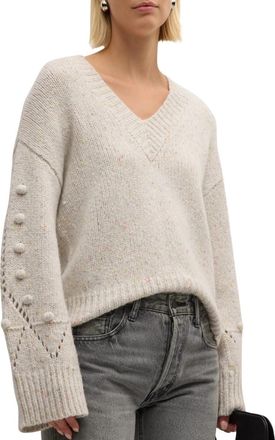 Autumn Cashmere Chunky V With Pointelle & Popcorn Sleeve Top In Confetti