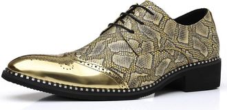 Generic Mens Dress Shoes Wingtip PU Leather Oxfords with Brogue Formal Business Wedding Derby Shoes,Gold,7.5 UK