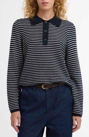Barbour Inez Stripe Polo Sweater in Dark Navy Stripe at Nordstrom, Size 14 Us
