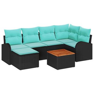vidaXL Set Divano Da Giardino 7 Pz Nero E Turchese Polyrattan Vidaxl