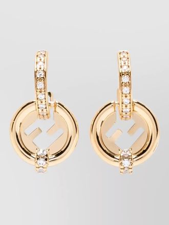 Fendi round hoop earrings gold tone crystals