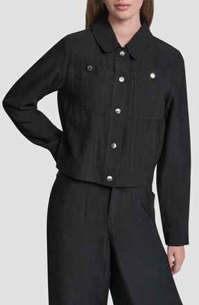 DKNY Twill Trucker Jacket in Black at Nordstrom, Size Xx-Small