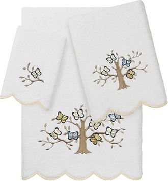 Linum Home Textiles 100% Turkish Cotton Teresa Scallop 3Pc Embellished Towel Set