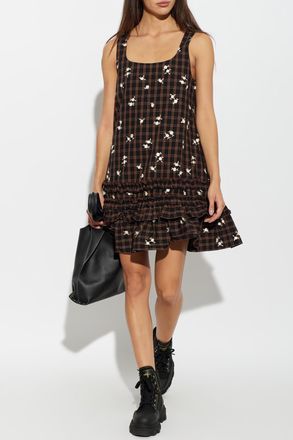 Ganni Dress With Floral Motif, Womens, Brown