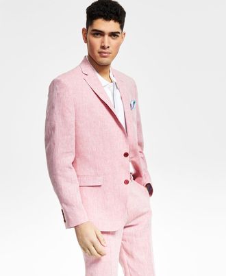 Bar III Mens Slim Fit Linen Suit Jacket - Blue Chambray