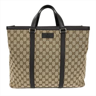 Gucci Beige Gg Canvas Leather Tote Bag (Pre-Owned)