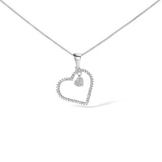 House of Brilliance 925 Sterling Silver 1/3ct TDW Diamond Heart Pendant Necklace