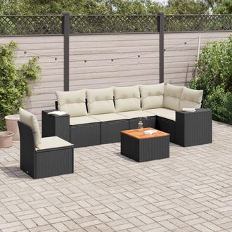 vidaXL Set De Comedor De Jard&iacute;n 7 Pzas Y Cojines Rat&aacute;n Sint&eacute;tico Negro Vidaxl